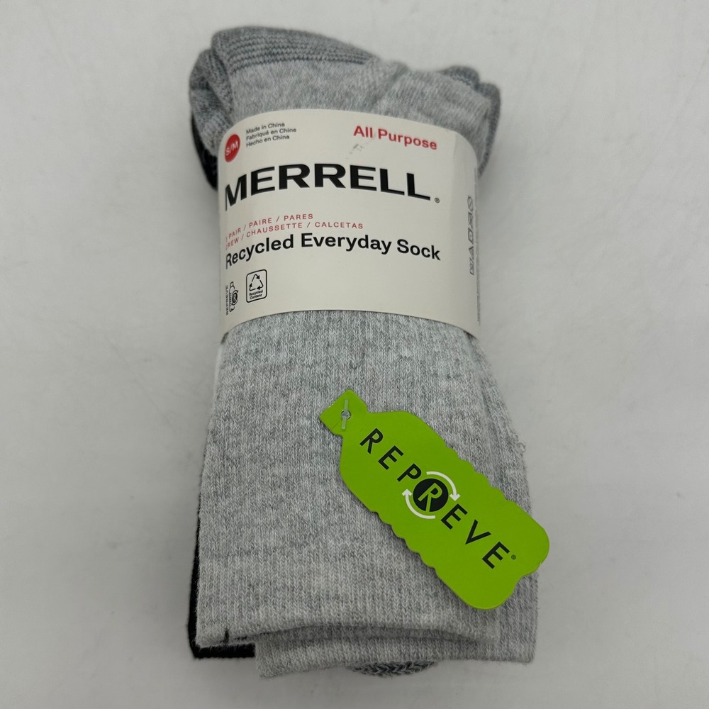 Merrell Recycled Everyday Sock 3 Pair Pack GrayH Size S/M MEA33524C3B2001 Crew